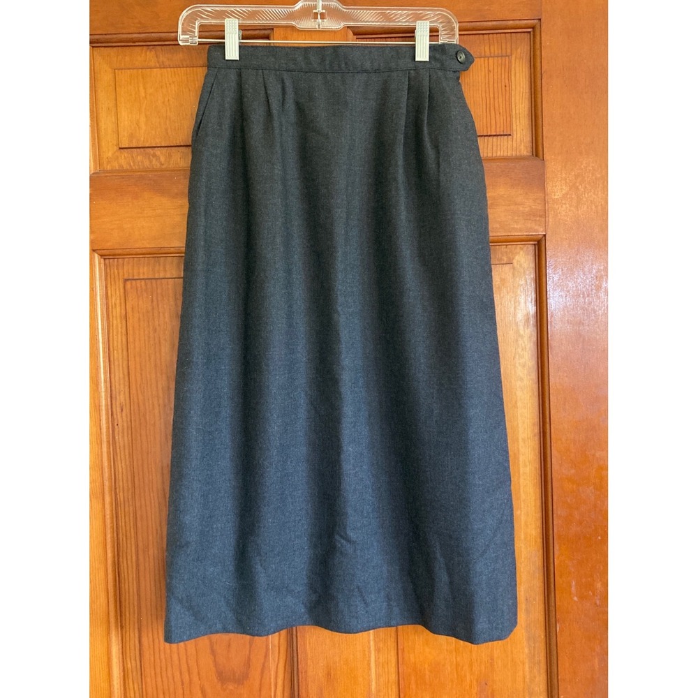 Lands End Womens XS Gray 100% Wool Vintage Pleated Lined Midi Skirt Made in USA‎